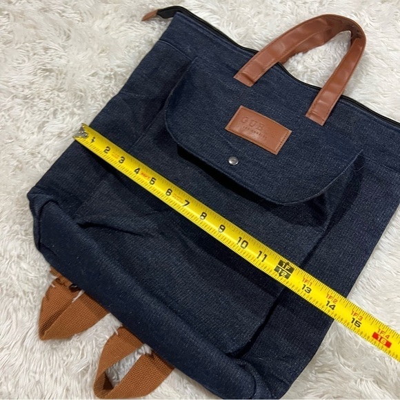 Guess Los Angeles Blue Denim Fabric Backpack Tote - Picture 2 of 12